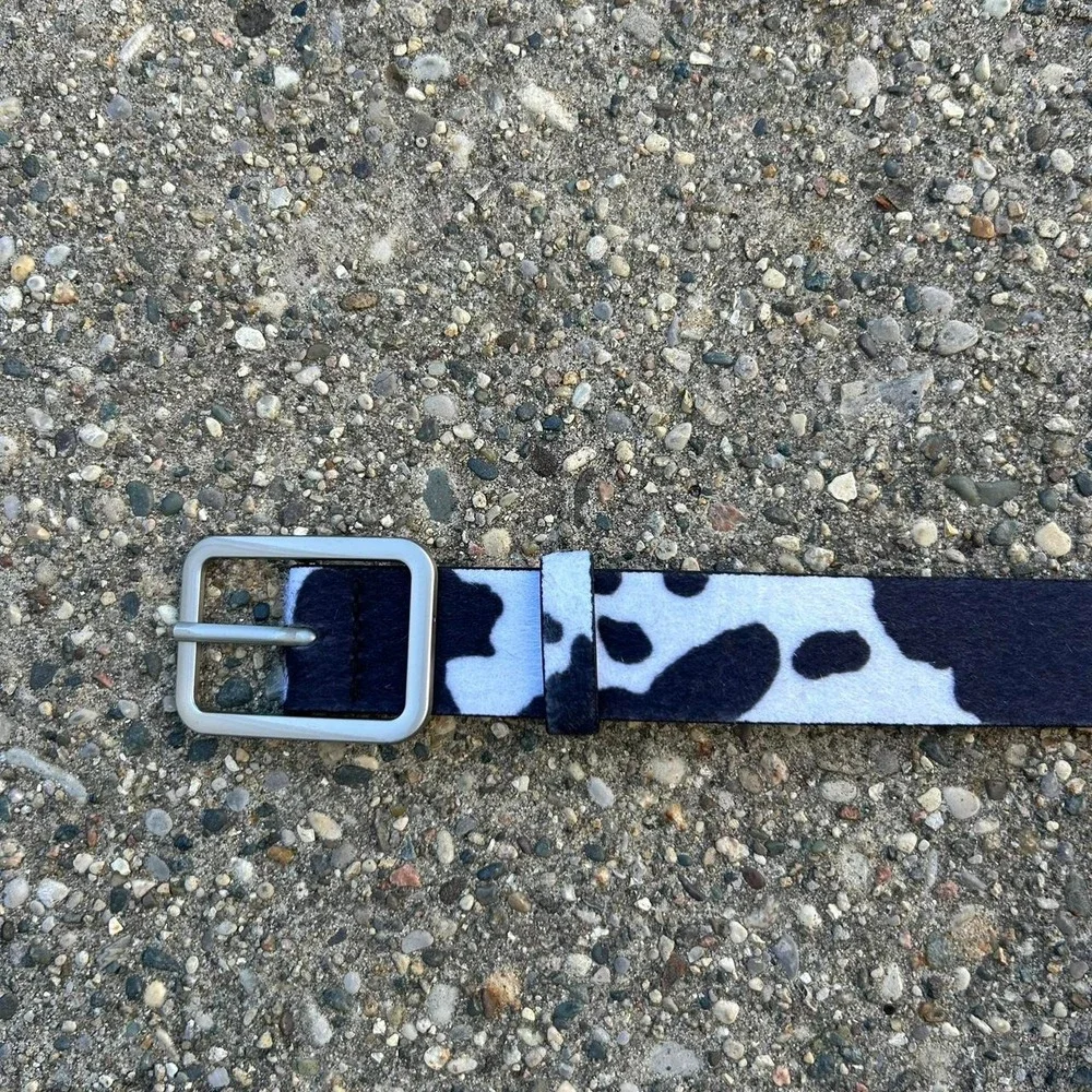 Vintage style cow fur belt american western boho black and white